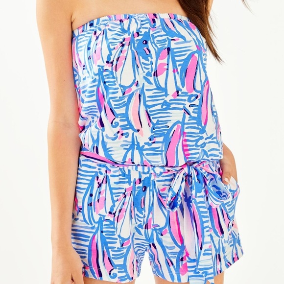 Lilly Pulitzer Ritz Romper Blue Haven Pop Up Red Right Return Size XXS - Picture 4 of 13
